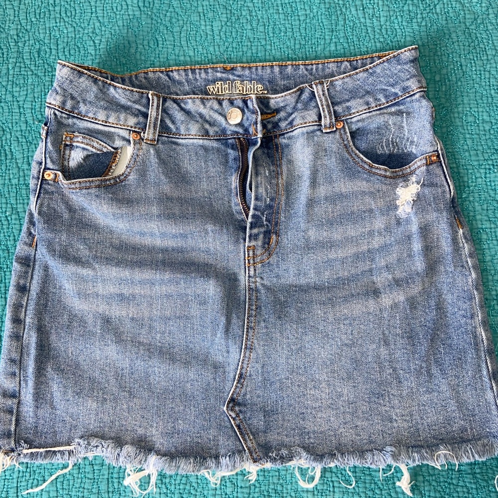 Wild Fable Distressed Blue Denim Mini Skirt